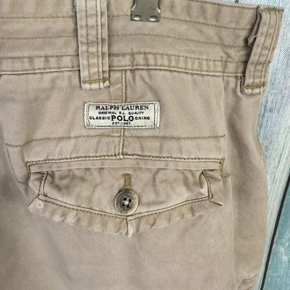 Polo Ralph Lauren Vintage Cargo Shorts Khaki Tan Size 38 THRASHED Y2K